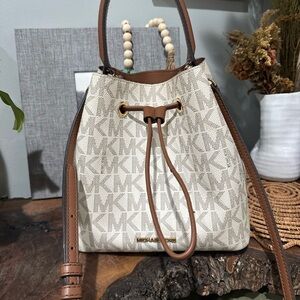 Michael Kors Monogram Cream and Tan Shoulder Bag